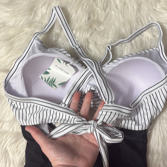 NWT Eomenie One Piece Black And White Tummy Control Wrap Tie Back Size L - Picture 10 of 12